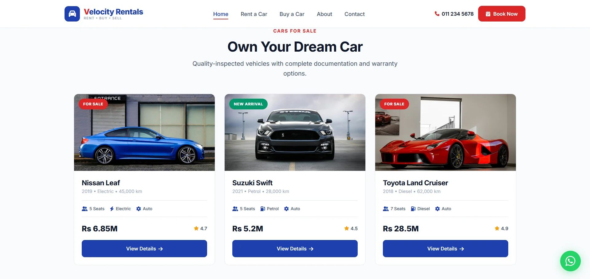 Velocity Rentals website preview
